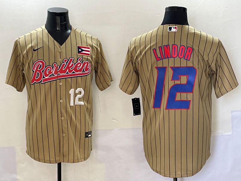 Men Puerto Rico #12 Lindor Brown Stripe Joint Name 2025 Nike MLB Jersey style 2